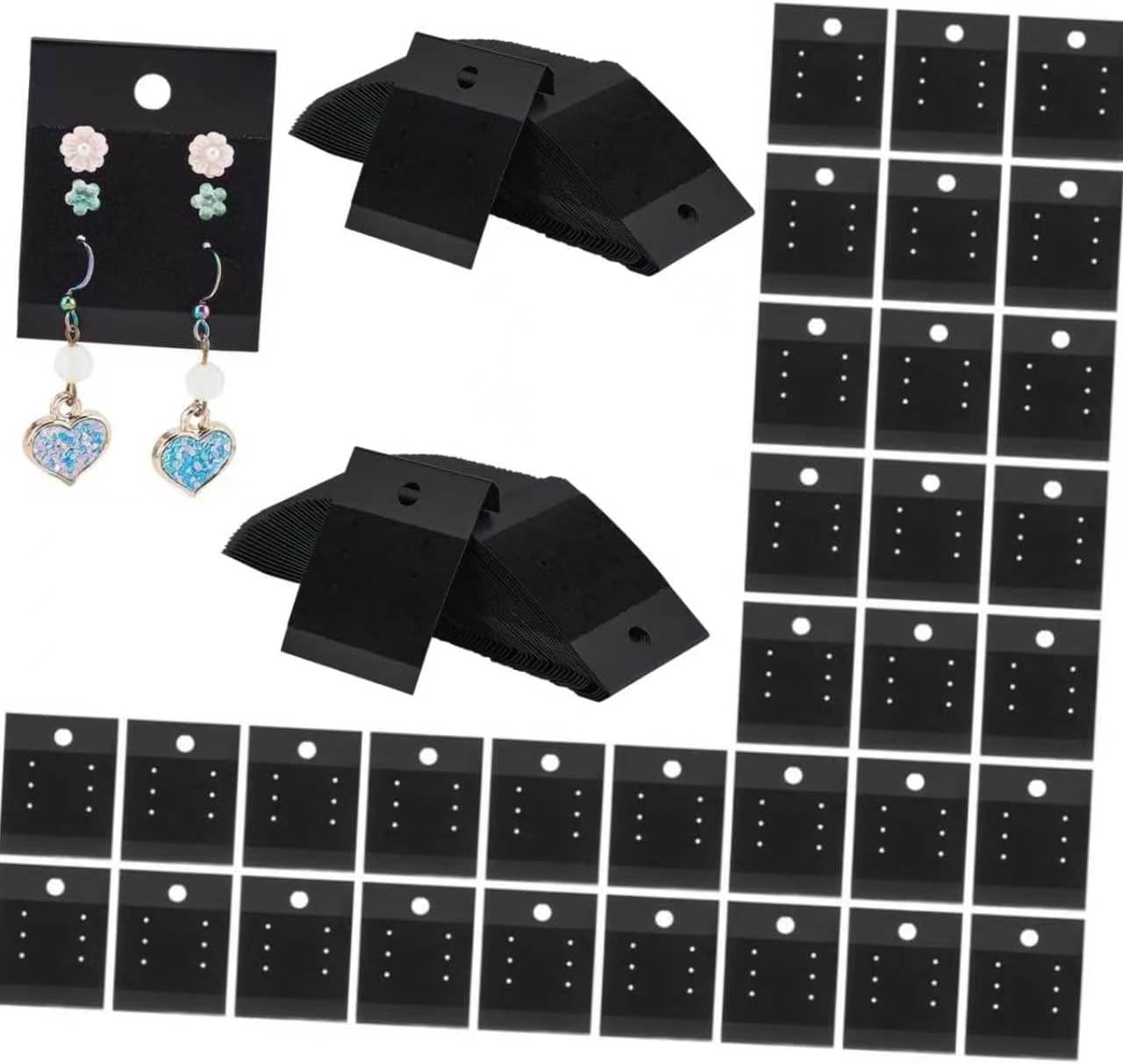 100Pcs Earring Display Cards, Black Velvet Plastic Earrings Card Holder