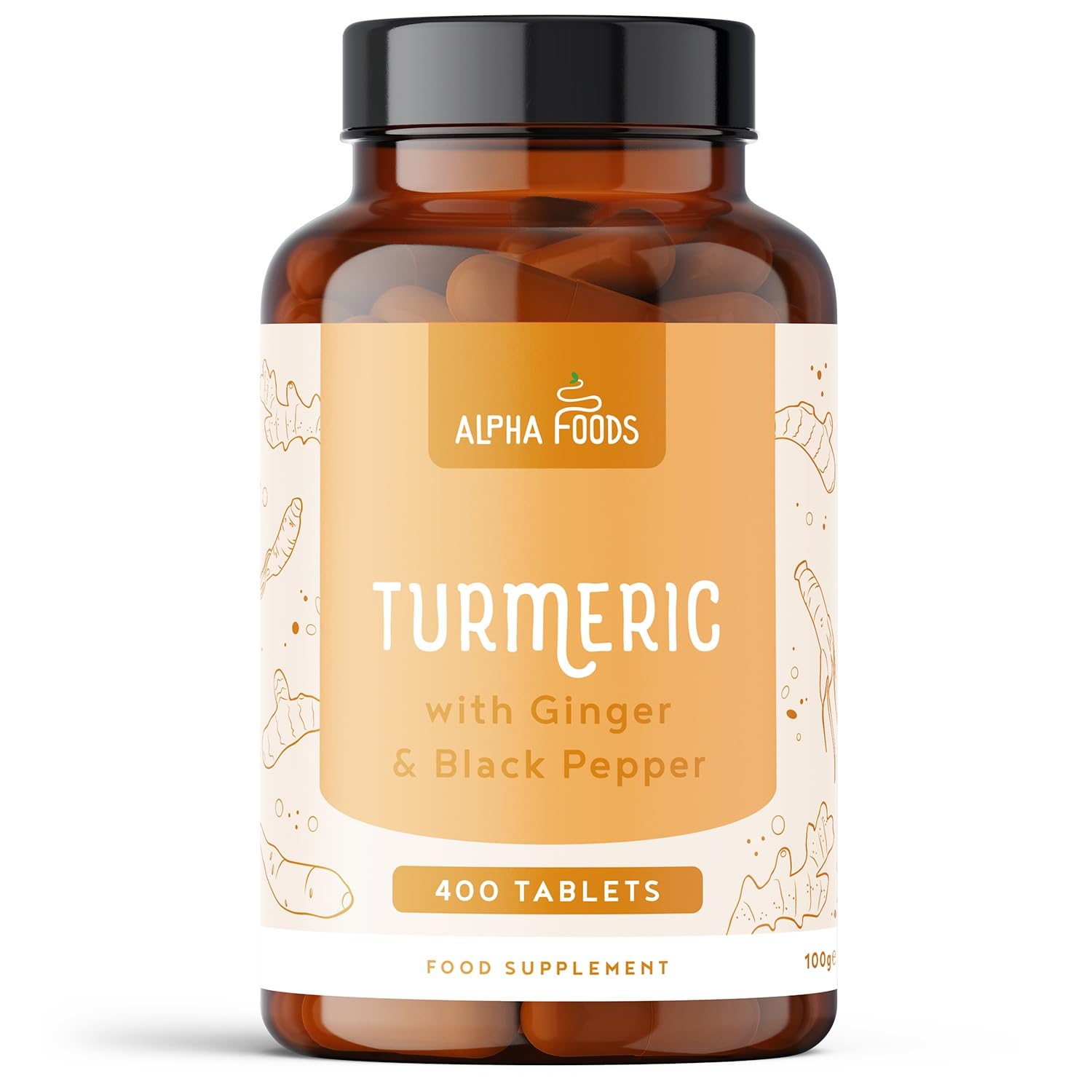 Curcuma ad alto dosaggio | 2500mg al giorno | 400 compresse con curcumina, pepe nero (piperina) e zenzero | Vegan | Alternativa a turmeric in polvere & capsule | Alpha Foods