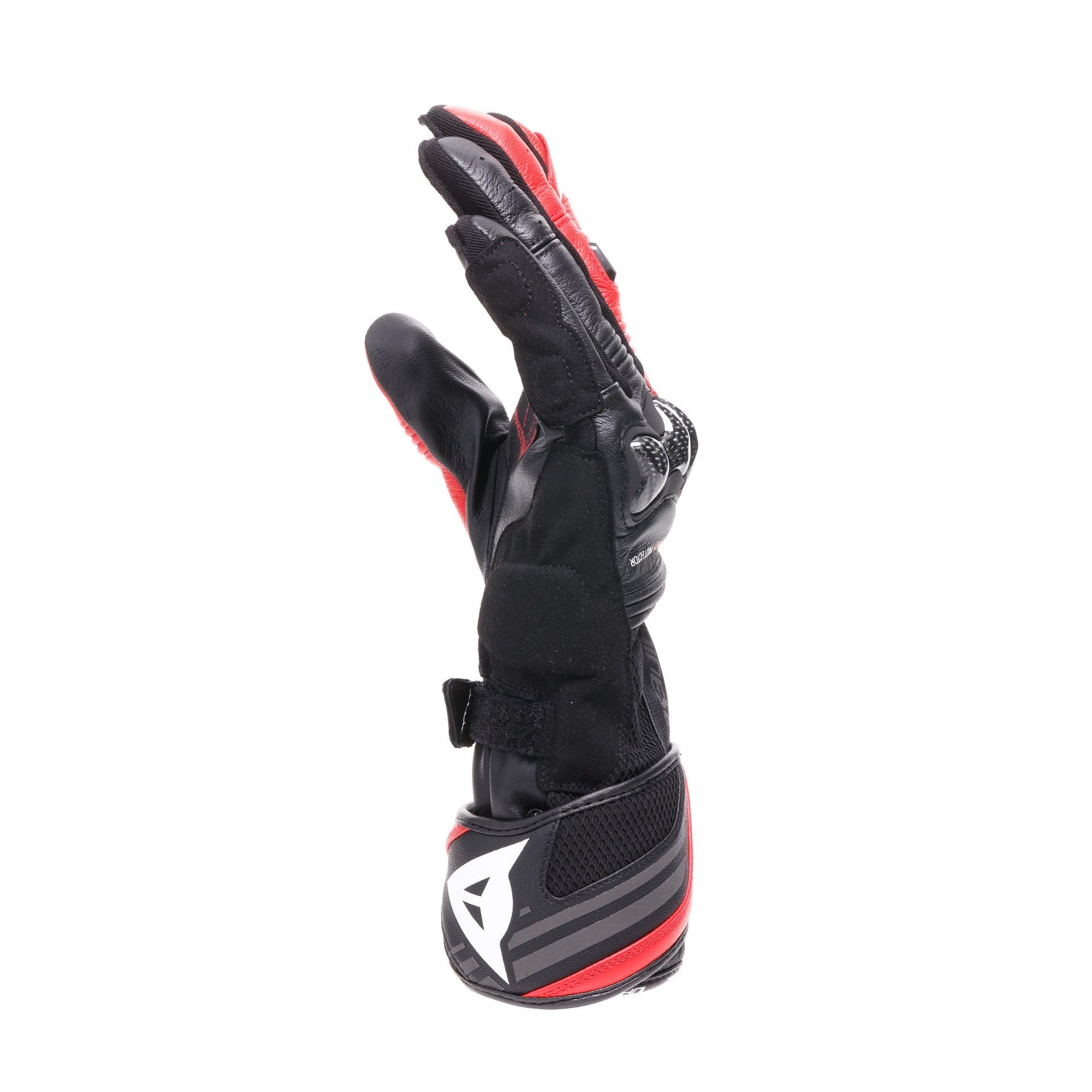 Dainese Reacto Carbon Long Gloves - Guanti Moto Lunghi in Pelle con Protezione Nocche in Carbonio e Rinforzi su Dita Smart Touch Men's