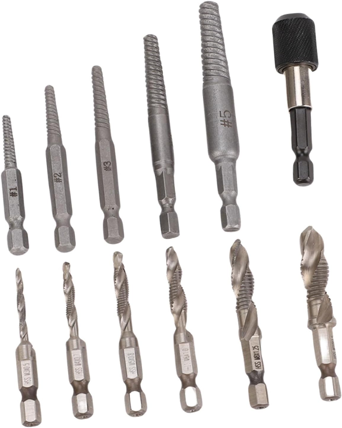 banapoy 11Pcs Screw Extractor Set, Hand Drill Bit and Screw/Fastener Extractor Kit with Taps, 1/4in Hex Shank, for Removing Stripped Screws, Bolts, Fasteners