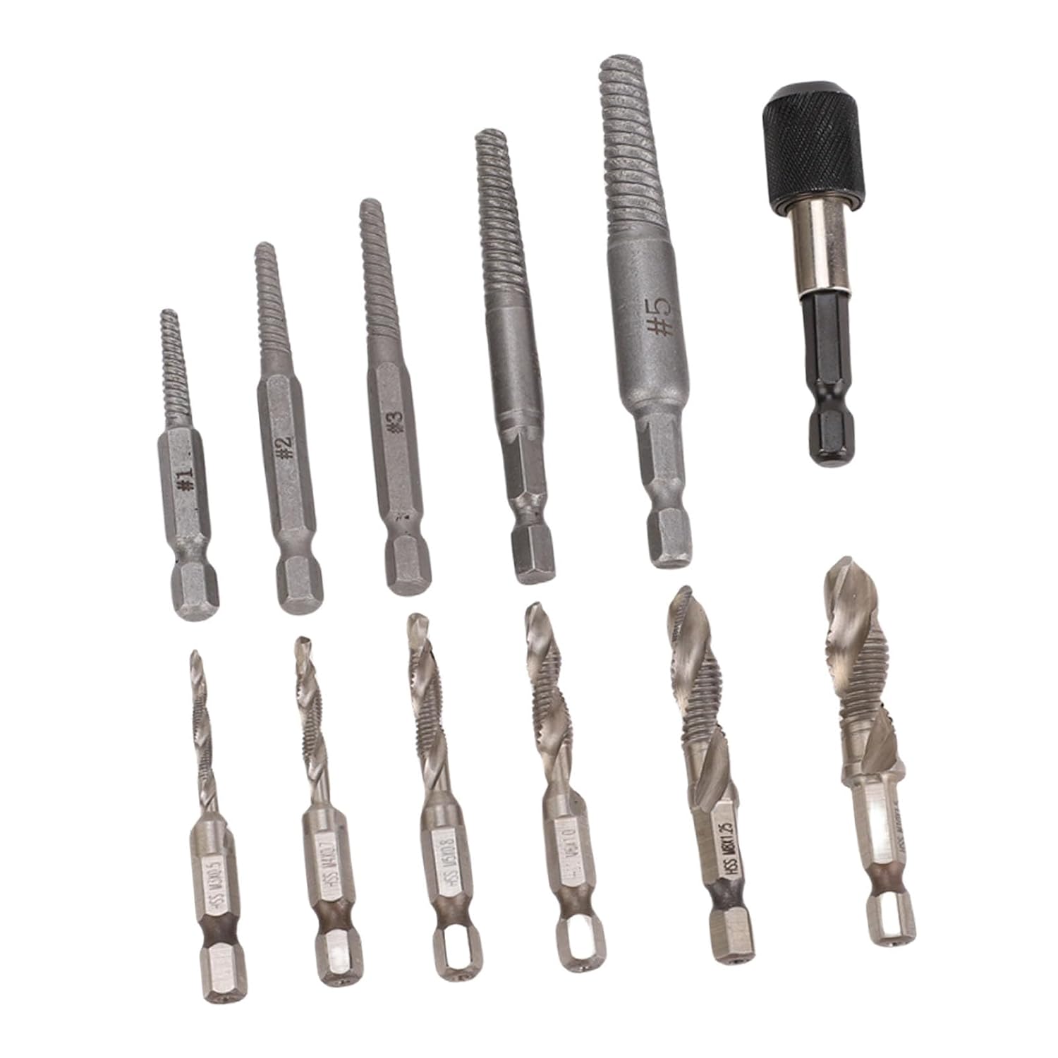11Pcs Screw Extractor Set, Hand Drill Bit and Screw/Fastener Extractor Kit with Taps, 1/4in Hex Shank, for Removing Stripped Screws, Bolts, Fasteners