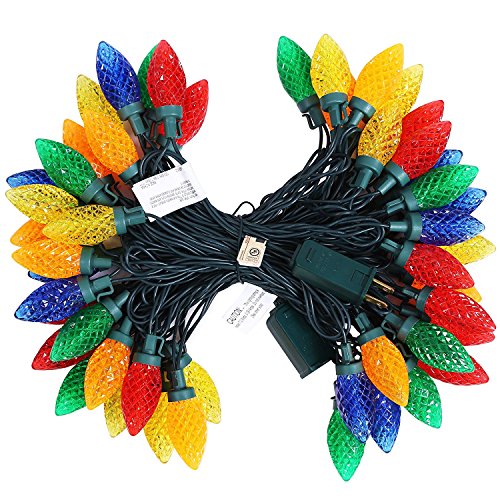 DEWENWILS C9 Outdoor Christmas String Lights, 33.3ft 50 LEDs Multi-Colored String Lights, Decoration String Lights for Patio, Tree, Garden,Green Wire, UL Listed