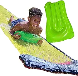 Escorregador Aquático com Esguicho, 4.8 Metros, Amarelo Crianças 8-12 Anos, Inclui Boia Deslizante Inflável