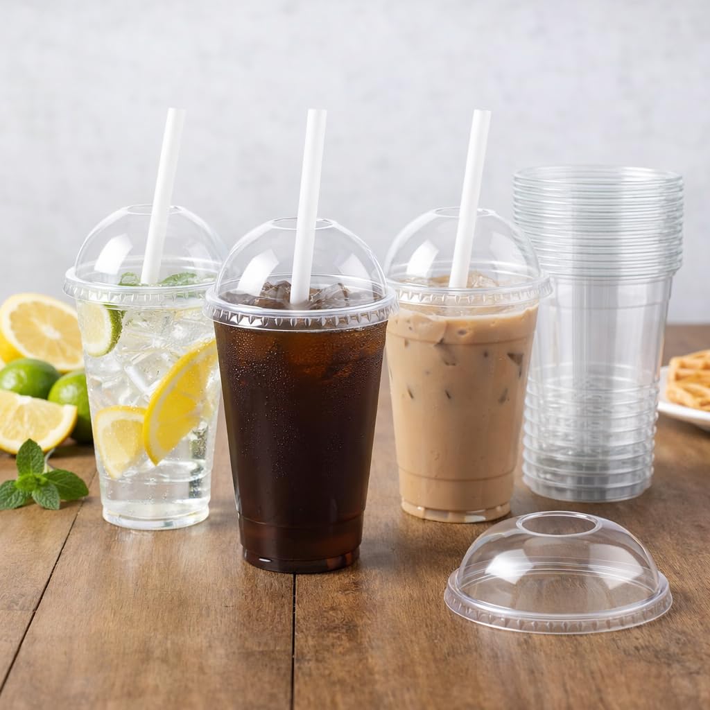 Przezroczyste kubki z pokrywką kopułkową - zestaw 10, 20, 50, 100, 200, 800 - do koktajli mlecznych, smoothie, herbata bąbelkowa, desery, 355 ml, 473 ml, 592 ml (800, 355 ml)
