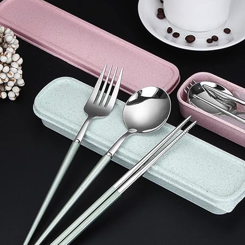 Miniatura 6 de Sosoport Utensilios portátiles, utensilios de viaje, juego de cubiertos de acero inoxidable de 4 piezas, cubiertos portátiles reutilizables para