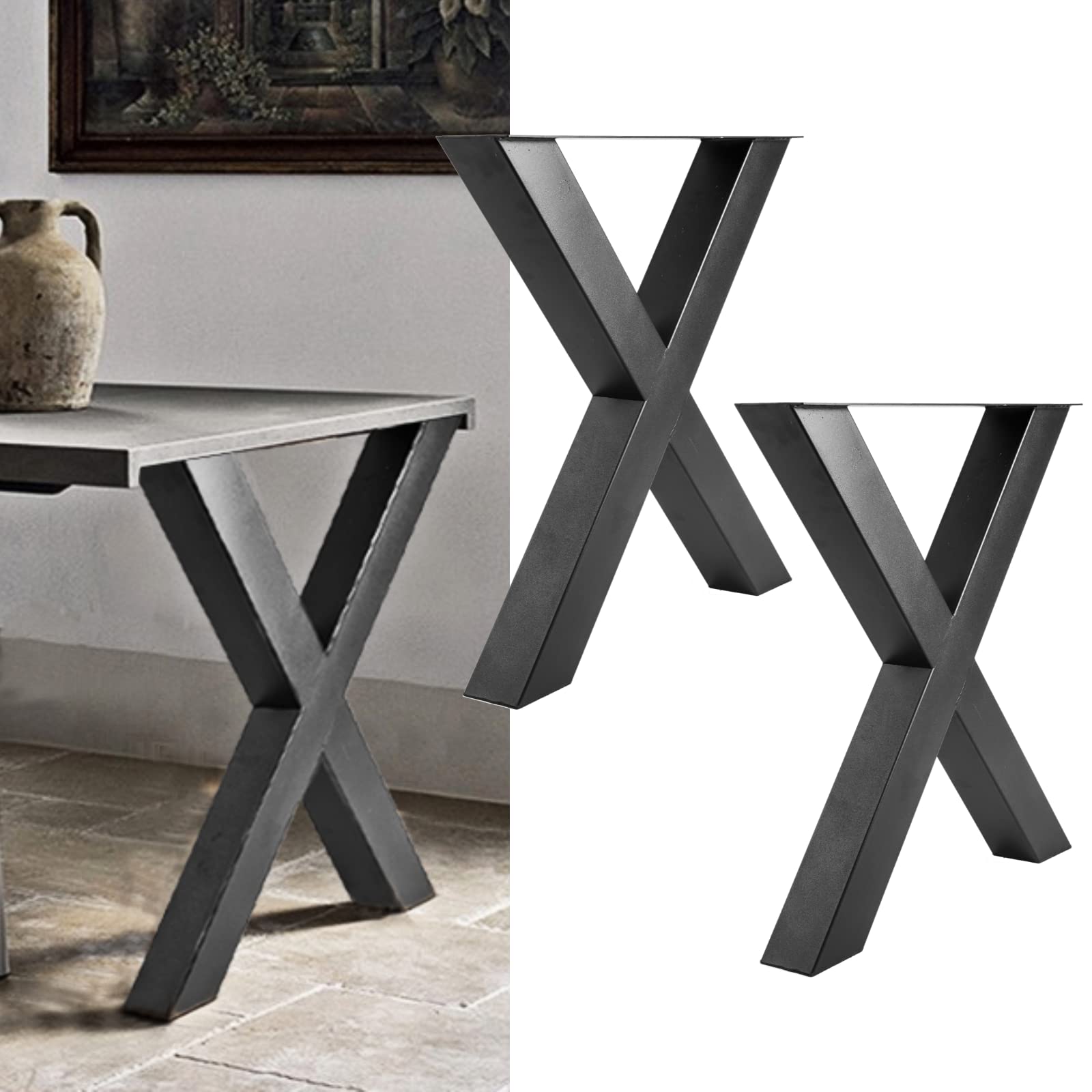 Buy Minneer Set of 2 Industrial Country Style Steel Table Legs 28”x24