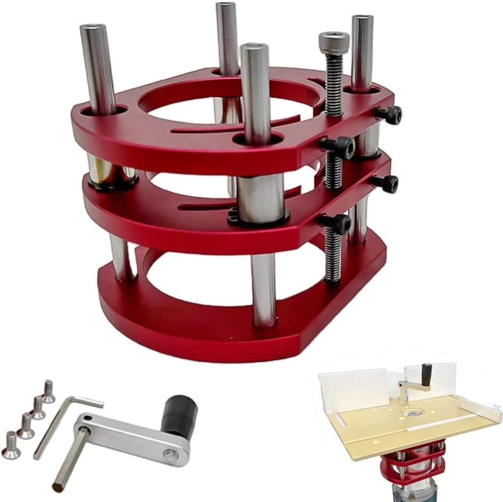 Sollevatore per fresa con kit di sollevamento per fresa con piastra superiore, base di sollevamento per fresa per scanalatura e rifilatura della lavorazione del legno - Design universale, leggero e