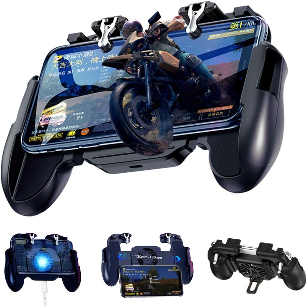PUBG Mobile Game Controller, LEIZHAN Gamepad Grip Game Trigger Joystick with Cooling Fan for 4.7-6.5 Inch Android & iOS Phones (Upgraded Version)