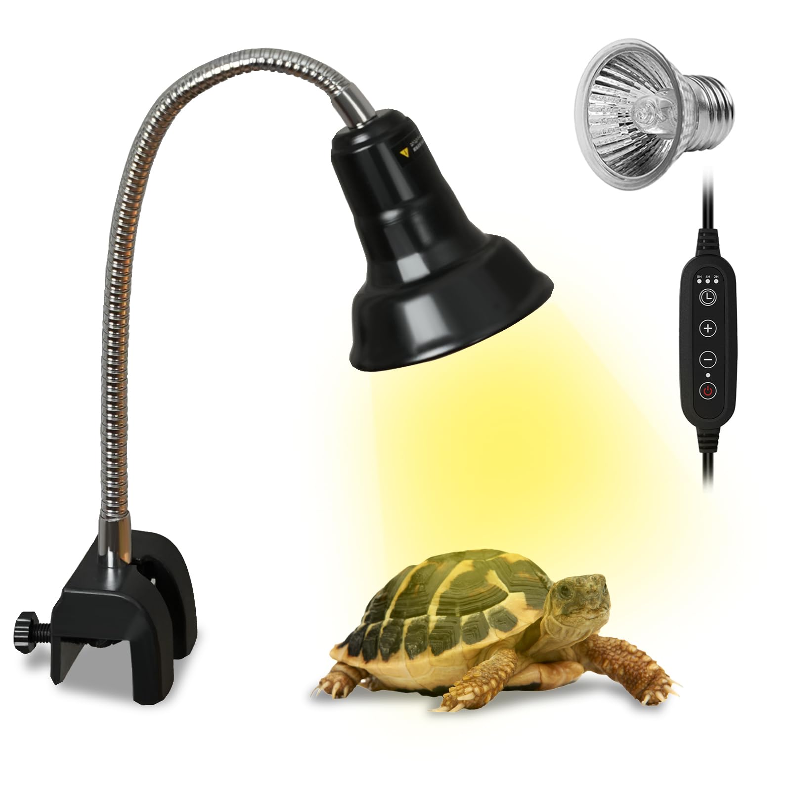 DEWEL 爬虫類ライト 紫外線ライト 亀ライト UVA UVB タイマー付き 明るさ調整可能 亀用 レプタイル 両生類用 リクガメ ライト マイクロuv led ヒーター 保温 亀日光浴ライト (25T)