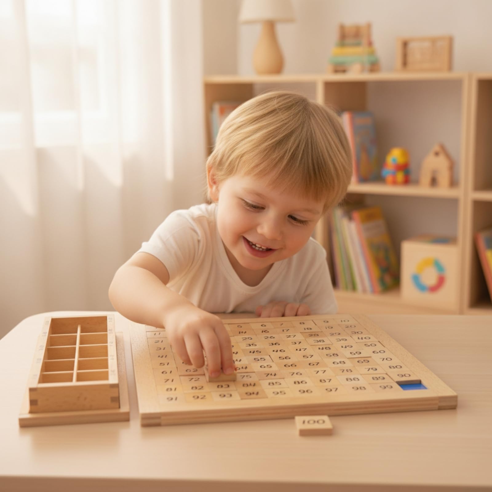 Children Learning Board Tavola Numerica Cento Numeri Quadrata Pannello Conto Puzzle Didattico in Legno di Faggio con Tessere Numerate Lisce per Esercizi Adatta a Bambini Scuola Casa Regalo
