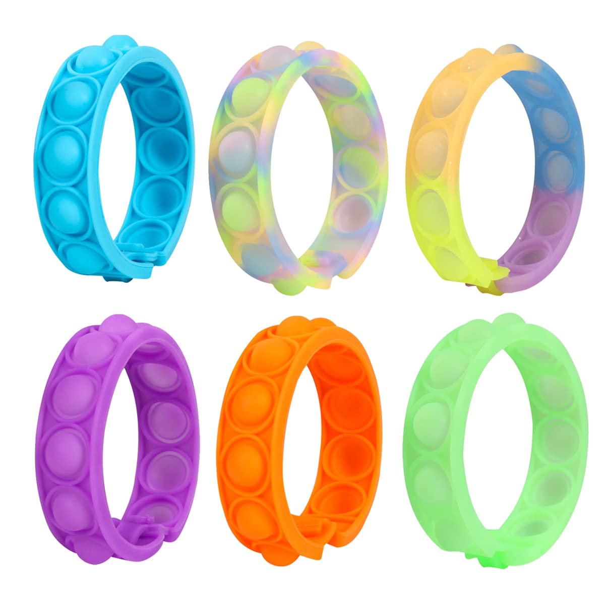 IBAMA ECVV 6Pcs Pop Bracelet Fidget Toy Fidget Bracelet Glow in The Dark Wearable Push Bubble Wristband Sensory Toys Hand Finger Press Toy Silicone Stress Reliever Toys for Kids Anxiety