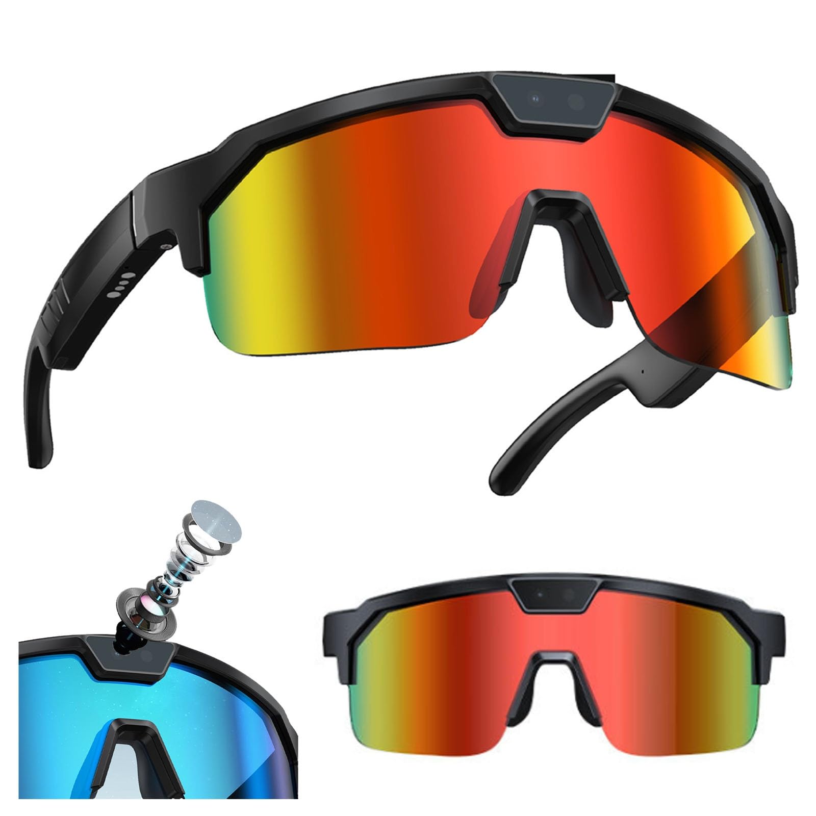 Occhiali da sole sportivi, fotocamera 1200p ciclismo Ai Smart Glasses, riconoscimento immagini AI, traduzione simultanea, minuti di riunione, sveglia vocale/cancellazione del rumore doppio microfono