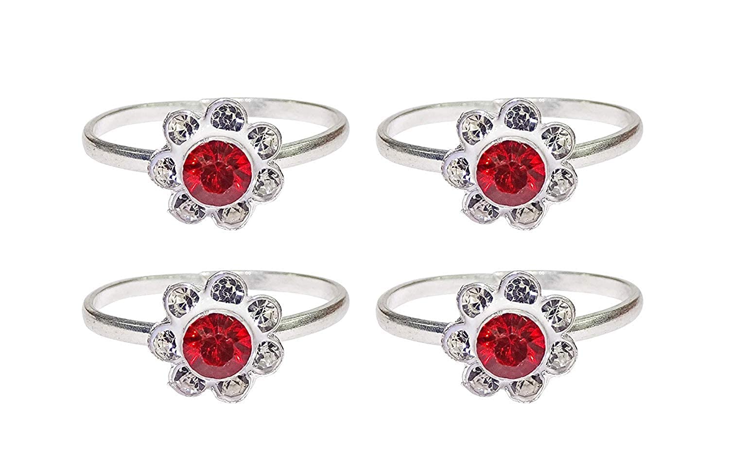 a-one collection Fashion Accessories Toering Sterling Silver With Red Colored Abstract Pattern Design Toe Ring Adjustable Jewelry for Women. Set of 2 Pairs Toerings. (004-2PAIRS)-picture-37