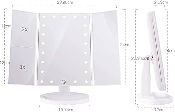 Amazon | 化粧鏡 化粧ミラー 鏡 三面鏡 女優ミラー 卓上 led付き