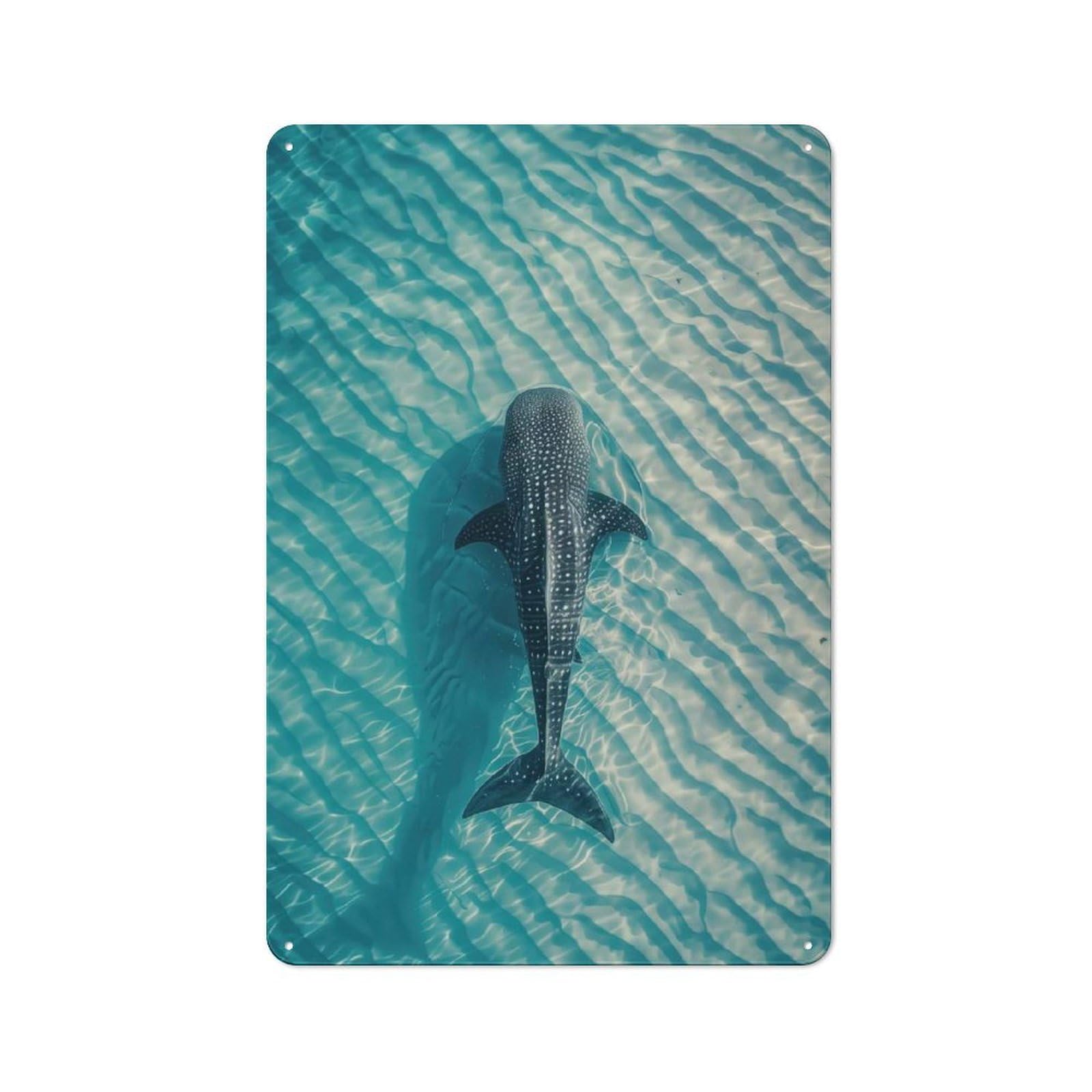 Junmoney Whale Shark In Turquoise Water Metal Wall Sign 30X20cm Featuring For Bar Or Restaurant, For Restaurant Interior Fans