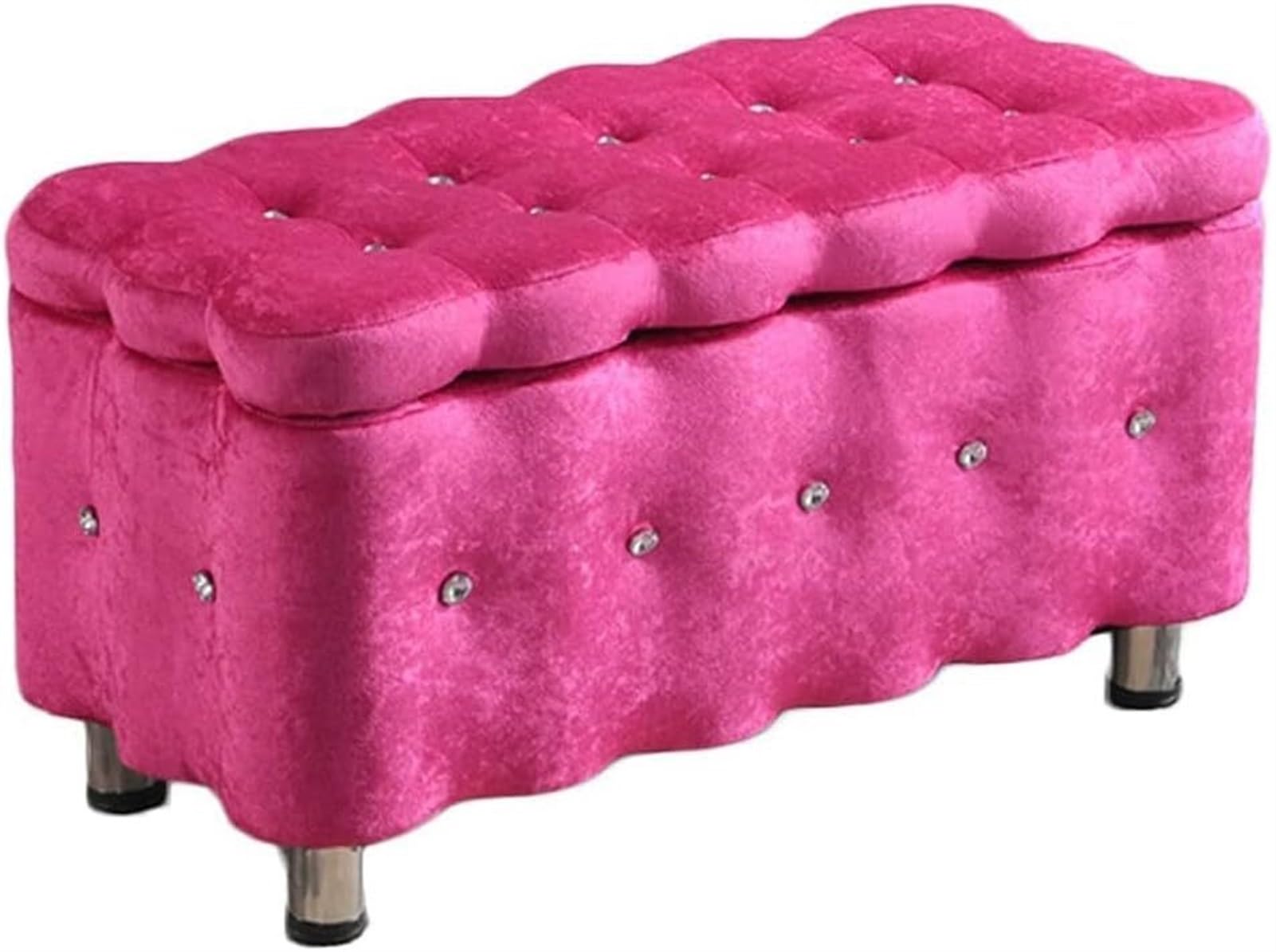 Tabouret de rangement rose 80cm avec coffre et pouf de salon rose