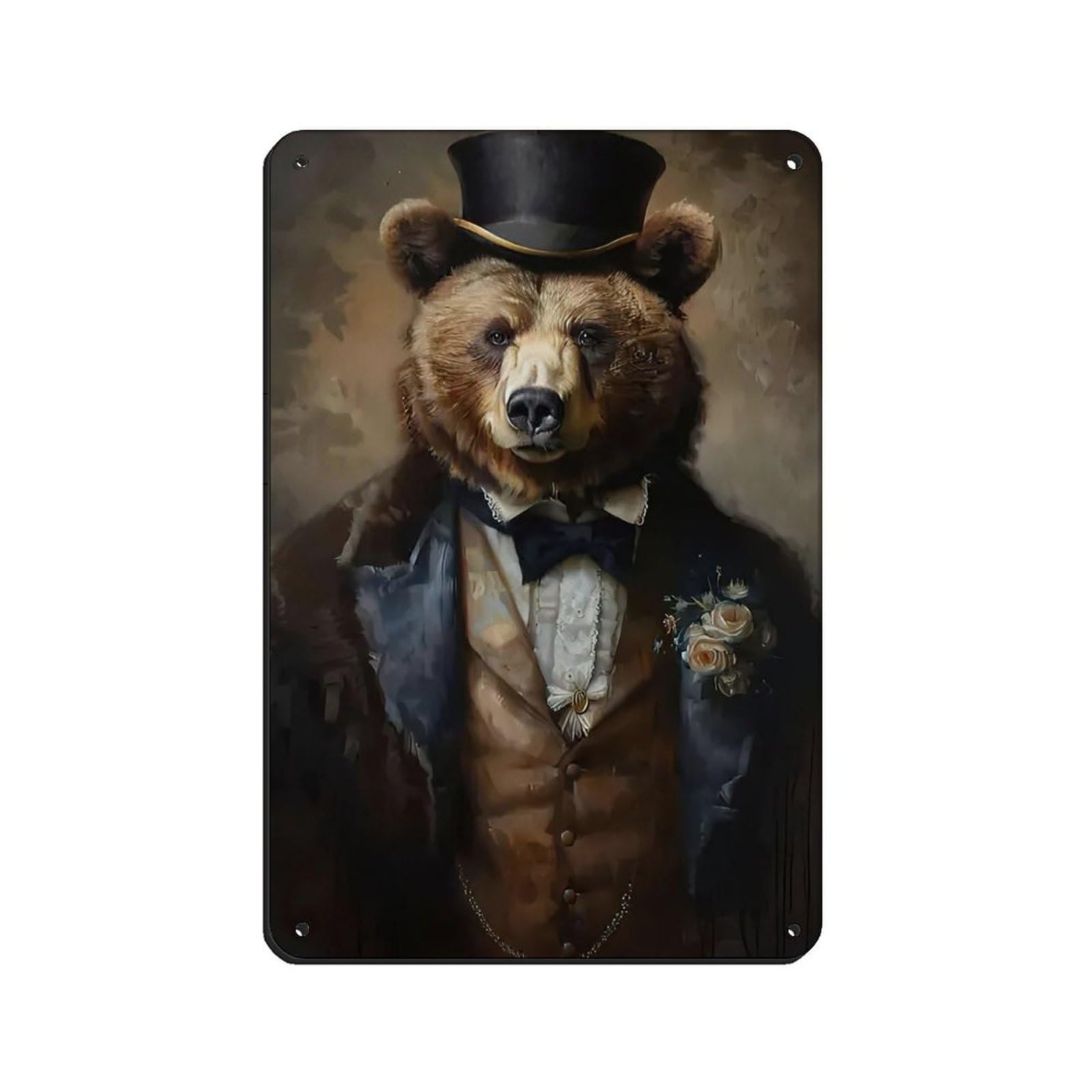 Lxwnze 20L X 30W Cm Vintage Renaissance Bear Painting Poster Tin Sign Vintage Metal Pub Club Cafe Bar Home Wall Art Decoration Poster Retro 8X12inch(20X30cm)
