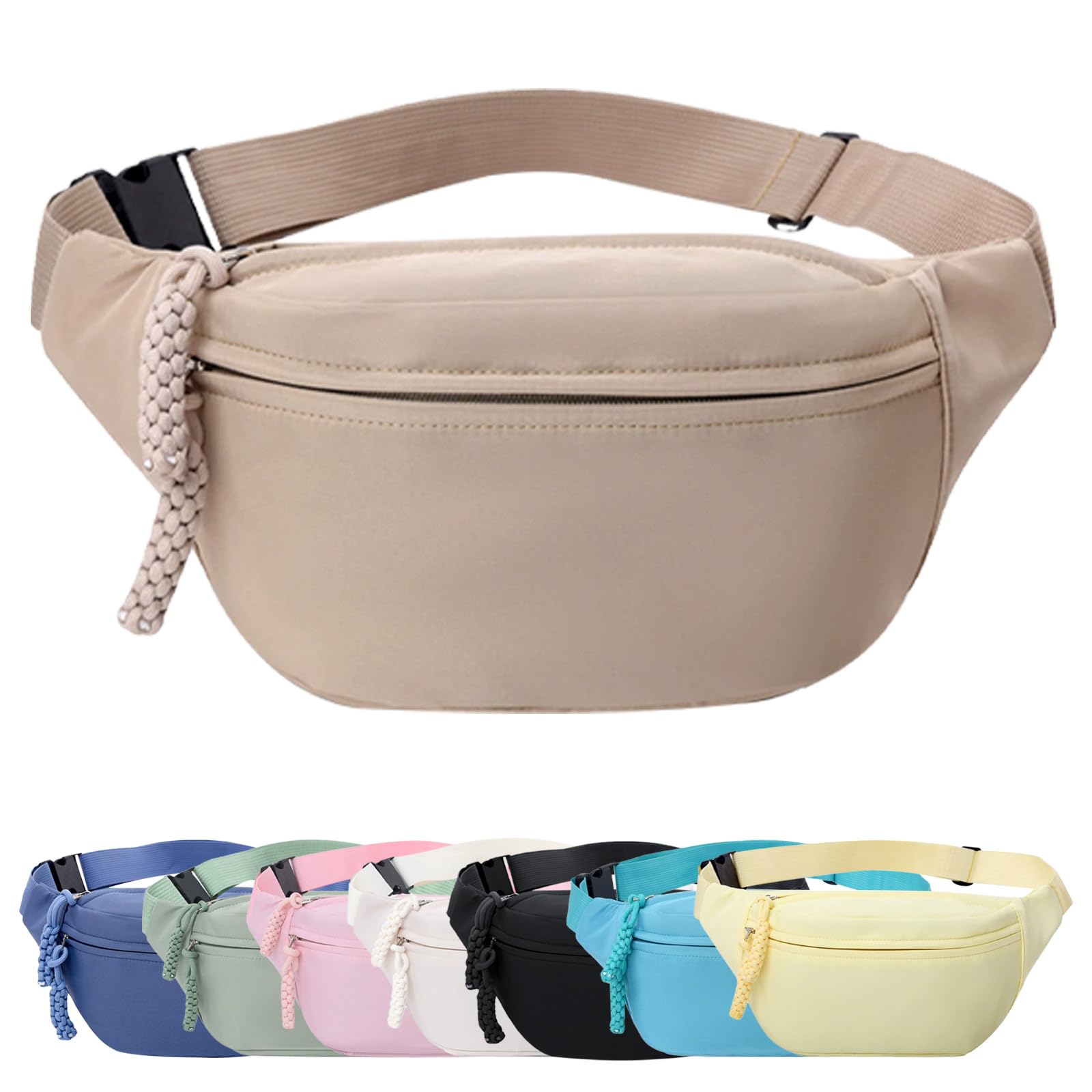 Mayoii Bumbags for Ladies, Fanny Pack for Women Men with Adjustable Belt, 2-Zipper Pockets, Large Capacity, Lightweight Waist Bag Suitable for Daily Use (A-Khaki)