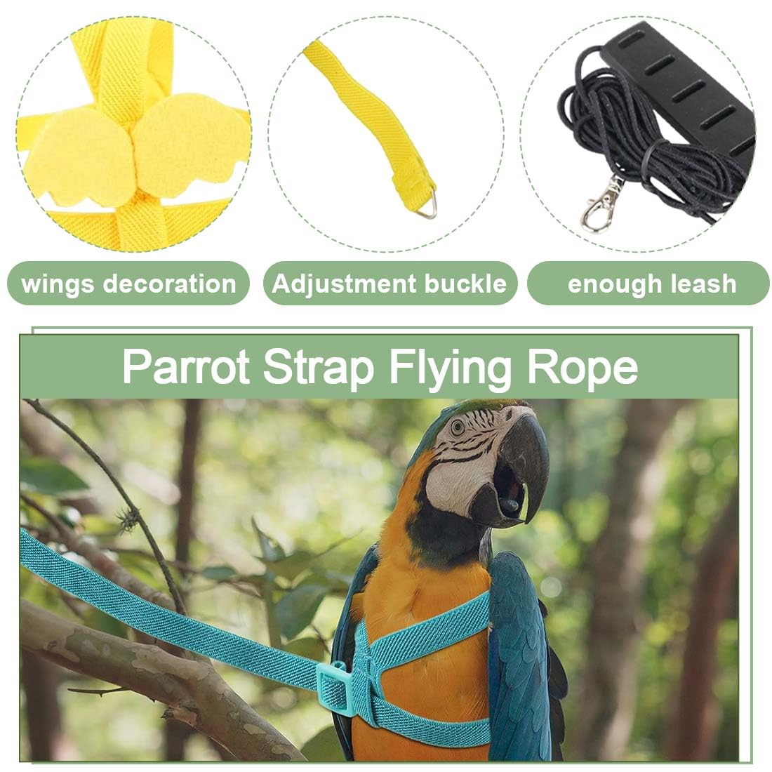 2 Pezzi Imbracatura per Uccelli e Guinzaglio, Pettorina Regolabile, Pappagalli Anti-morso Imbracatura al Volo, Outdoor Corda per addestramento al volo, per pappagalli, calopsitte e are