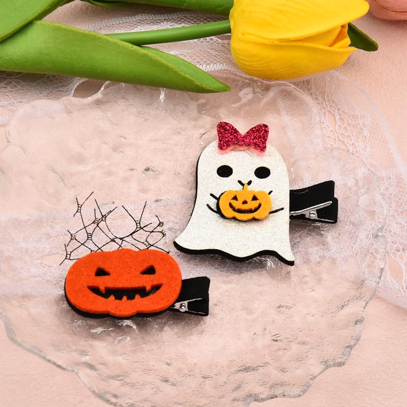 Halloween Pumpkin Ghost Hair Clips for Women Halloween Costumes Ghost Spider Hair Clips for Teen Girls Halloween Accessories Women Halloween Themed Party Gifts for Girls 2Pcs - Image 3