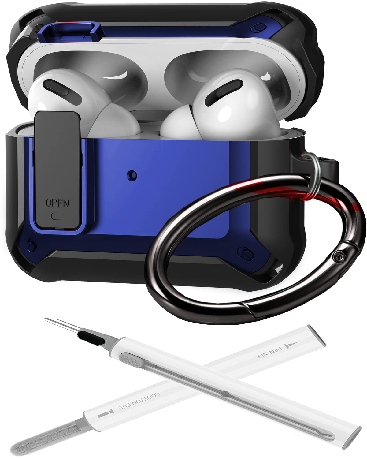 GARTOO Airpods Pro 2nd/1st Generation Case Men Lock with Cleaning Kit, Protective Cover for Airpod Pro 2 Gen Case Women, Shockproof Rugged Shell for Air Pods Pro Case 2022/2019 Black/Blue