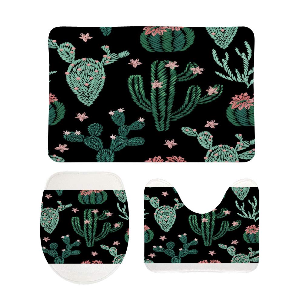 Tapis de bain antidérapant 3 pièces : tapis de sol lavable et contour WC broderie