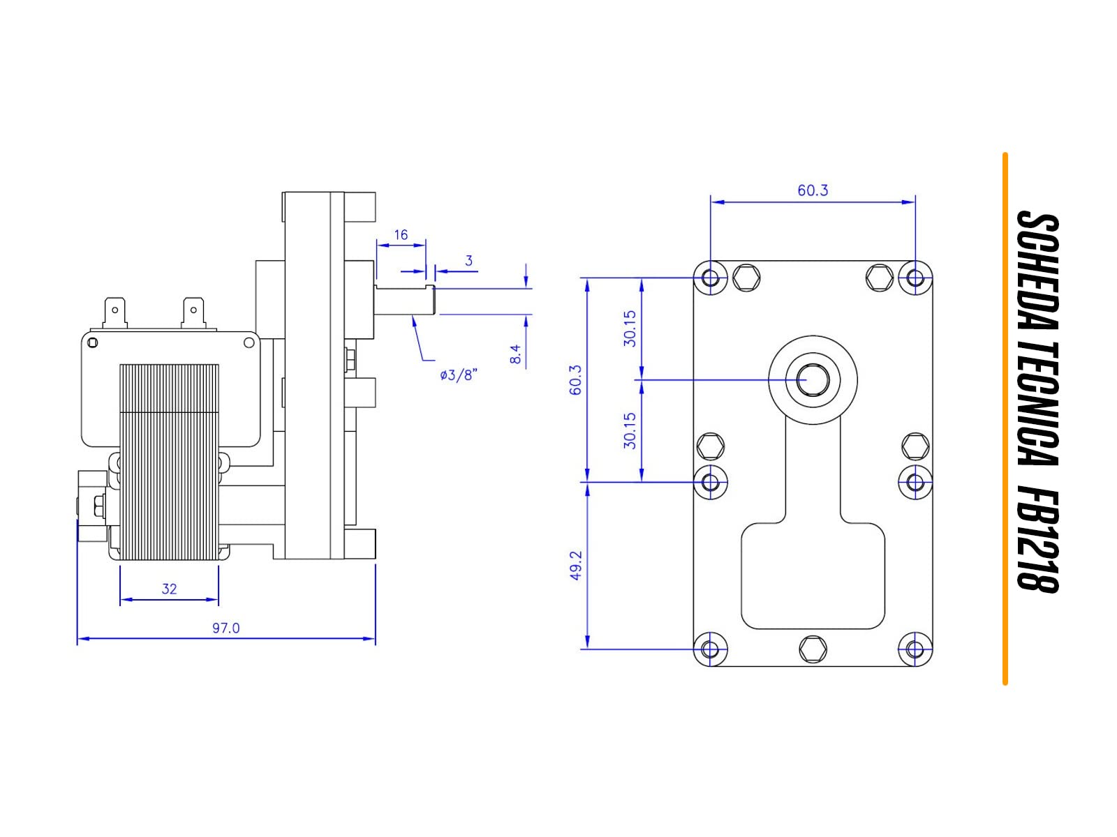 ERICAMBI, Motoriduttore FB1218 Mellor Serie T3 per Stufe a Pellet, Velocità 3rpm, Pacco Lamellare 32mm, Ø Albero 9,5mm, Senso di Rotazione Oraria, Spianatura Singola, Arce Clementi Enviro