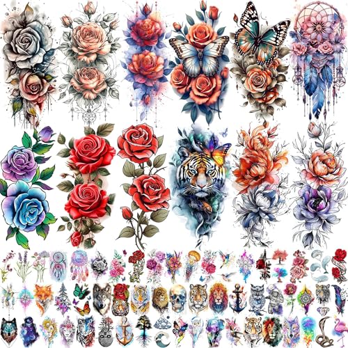 69 Blatt Bunt 3D Rosen Blüten Temporäre Tattoos...