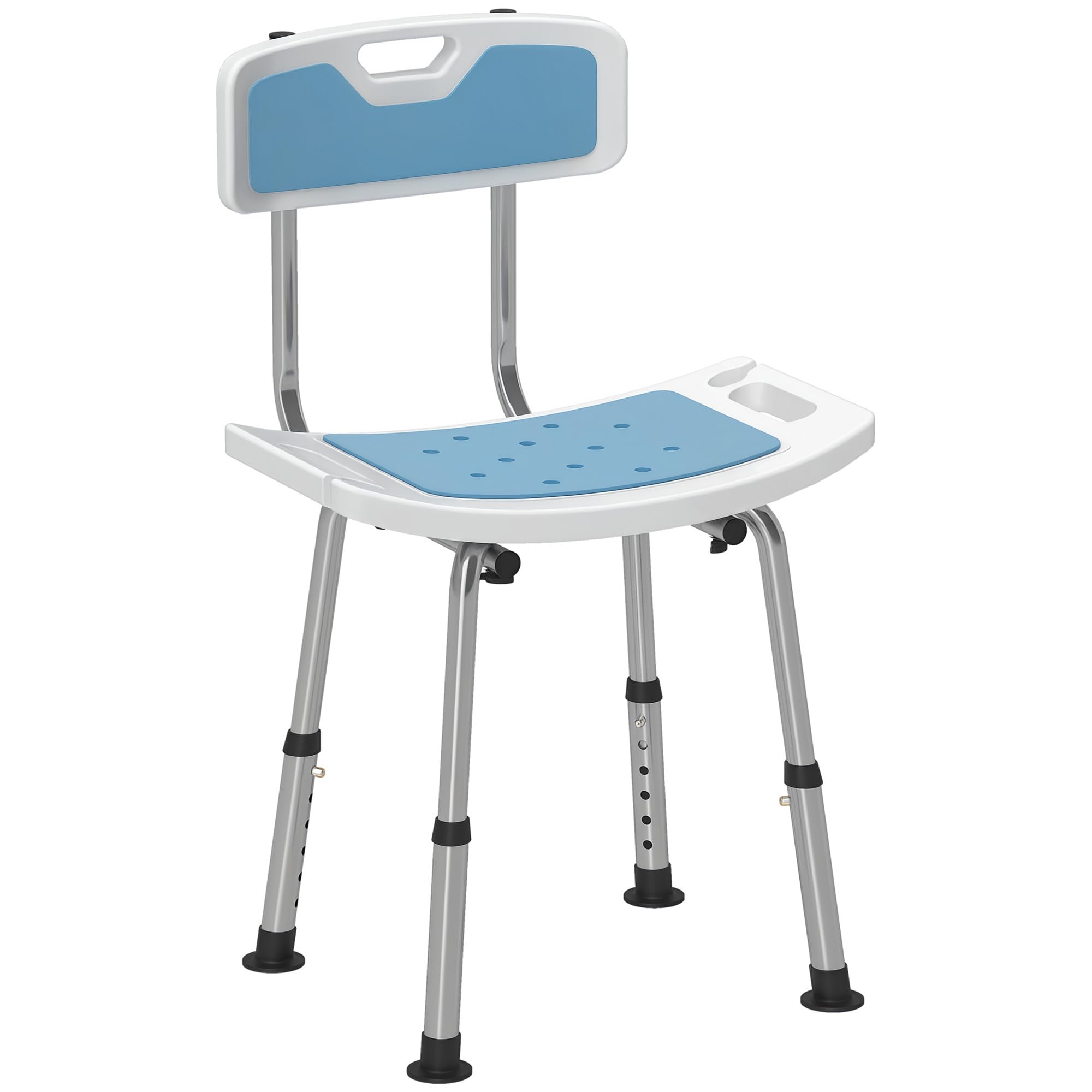 HOMCOM Silla Ducha Personas Mayores con Respaldo Antideslizante 136 kg | Silla de Ducha, Altura Ajustable en 6 Posiciones, para Ancianos y Discapacitados