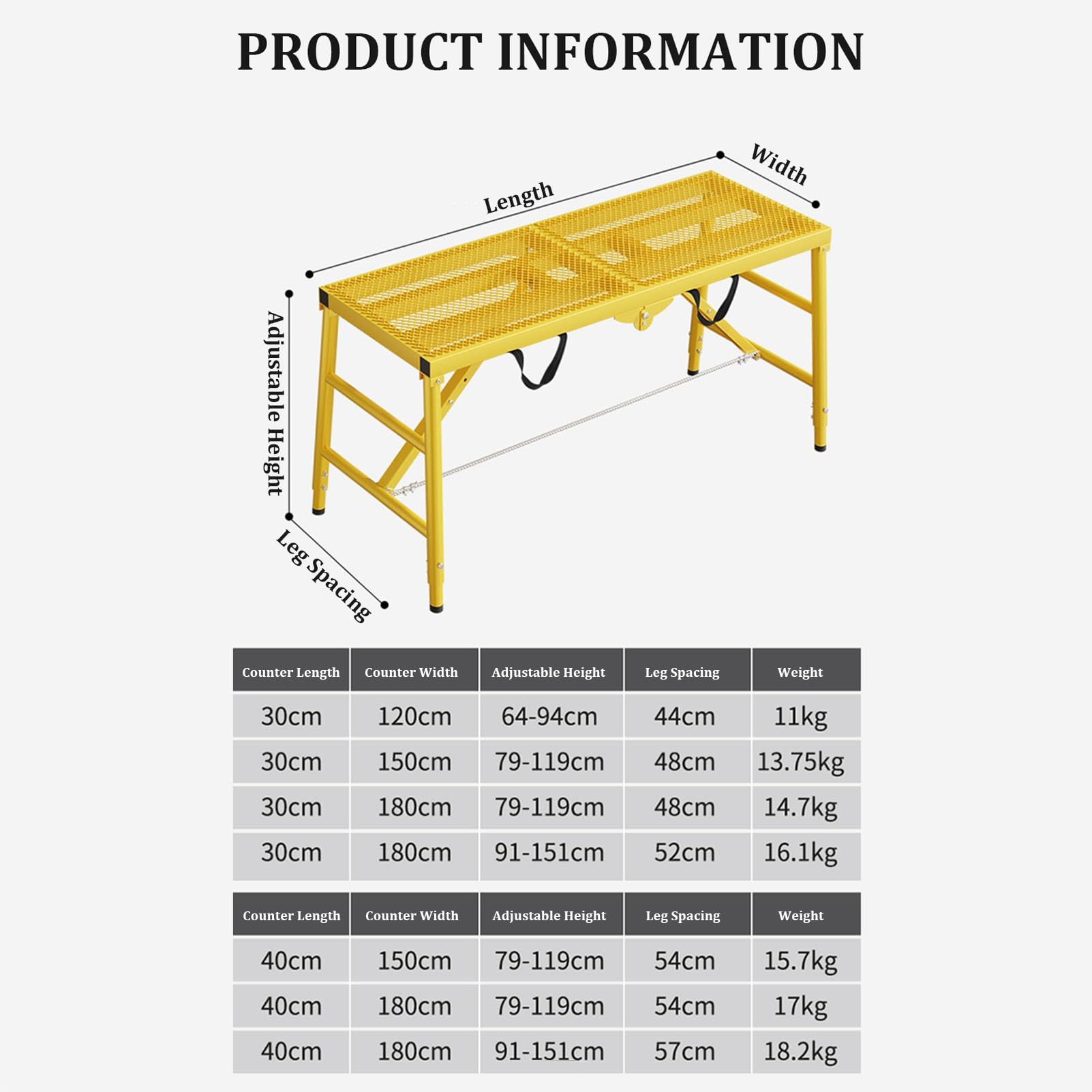Escalera de Aluminio Plegable de Alta Resistencia con Plataforma de Trabajo Ajustable, Taburete de andamio Multiusos para Pintura de Paneles de Yeso e ingeniería del hogar, Banco de Trabajo