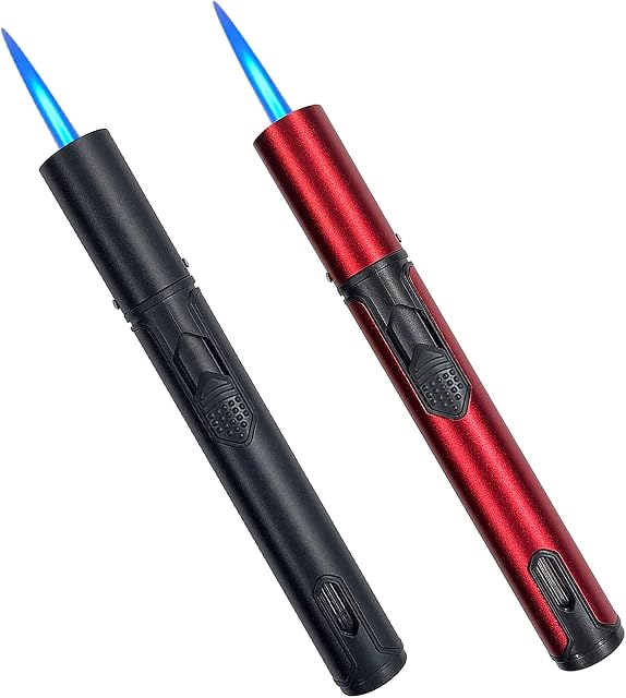 Jet Lighter, Candle Lighter, Torch Lighter of 2 Set, 6.0 Inch Windproof Lighter, Butane Torch Lighter, Used for Outdoor Barbecue Fireplace in Kitchen (Sold Without Gas)(Black+Red)