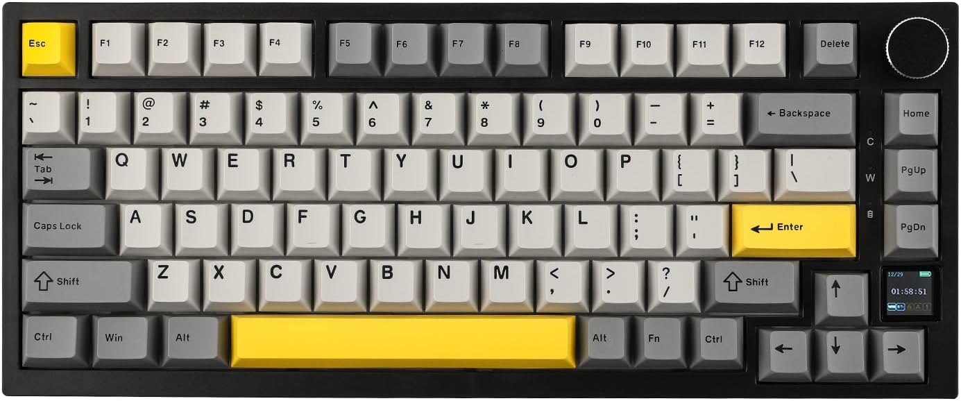 Ajazz AK820 Pro 75% Wireless Mechanical Keyboard with TFT Smart Display&Knob, Gasket-Mounted Gaming Keyboard, BT/2.4GHz/USB-C Wired (Grey, Flying Fish Switch)