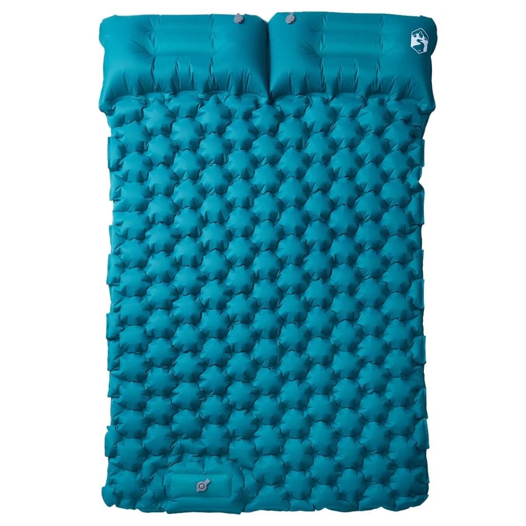 Colchoneta doble con cojín autoinflable azul para senderismo, playa, viaje, tienda de campaña