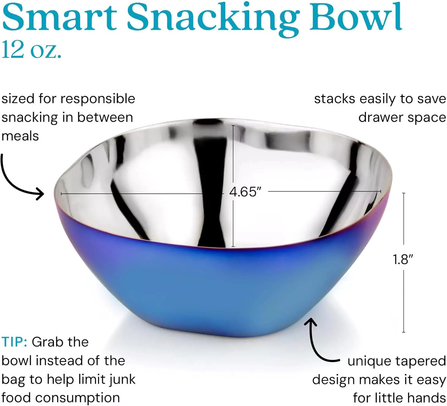 Ahimsa Stainless Steel Bowls for Kids, Durable Pediatrician Designed Toddler Snack Bowl, Premium Non Toxic Metal, Easy to Clean & Dishwasher Safe, Set of 4 Blue