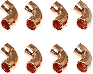 RLECS 8PCS 3/8inch ID 90 Degree Copper Elbow Short-Turn Copper Pipe Fitting Connector Copper Coupling Fittings for Plumbing, 9.52x0.9