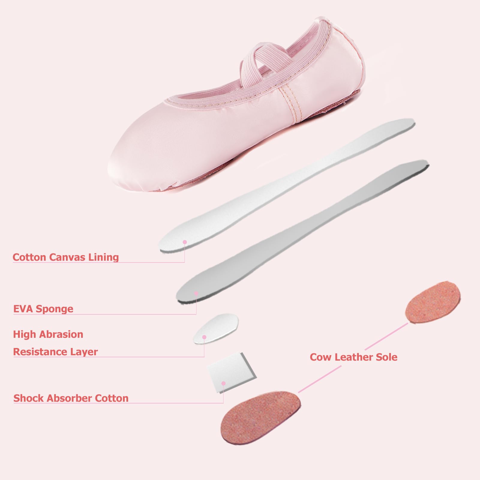 Triple Deer Ballettschuhe für Mädchen, Satin, Tanz-Übungs-Hausschuhe, geteiltes weiches Leder, flache Sohle, Yoga, Gymnastik, Schuhe (Kleinkind/kleine/große Kinder)