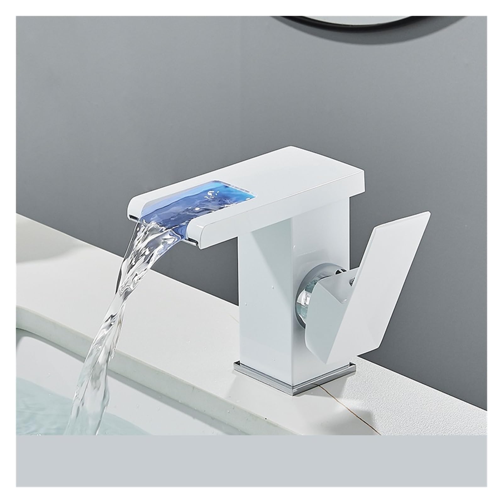 Robinet mitigeur eau chaude froide lavabo cascade LED noir salle bains