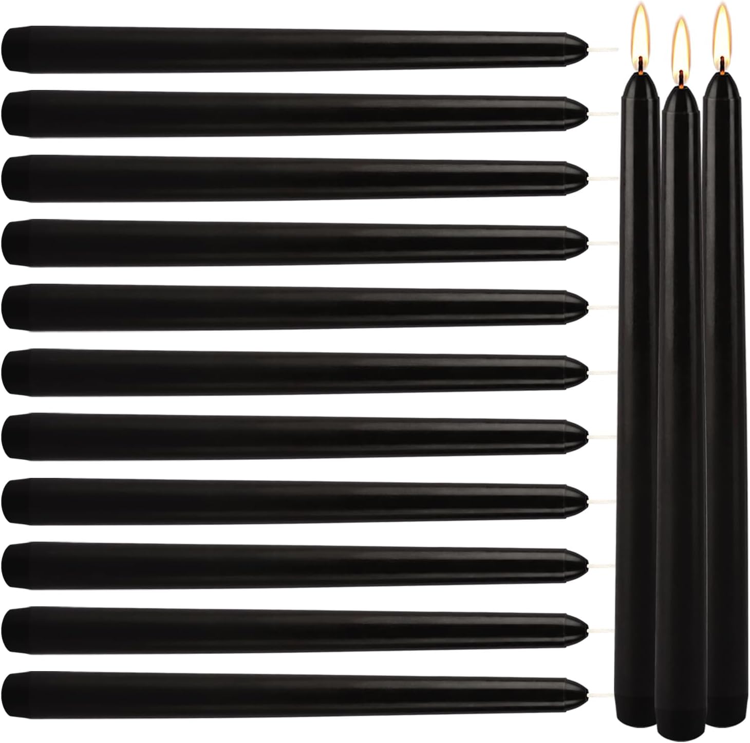 Black Taper Candles - Set of 14 Dripless Candles - 10 inch Tall