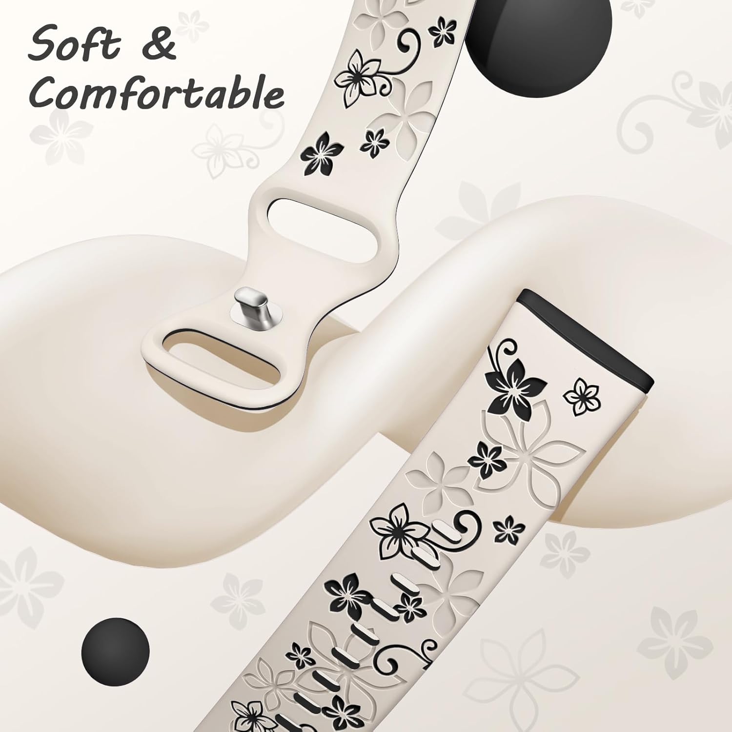 OHOTLOVE Floral Engraved Bands Compatible for Fitbit Sense Bands/Fitbit Versa 3 Bands Women/Fitbit Versa 4 Bands/Sense 2 Bands,Soft Cute Two-Tone Flower Sport Watch Strap Replacement Wristbands.