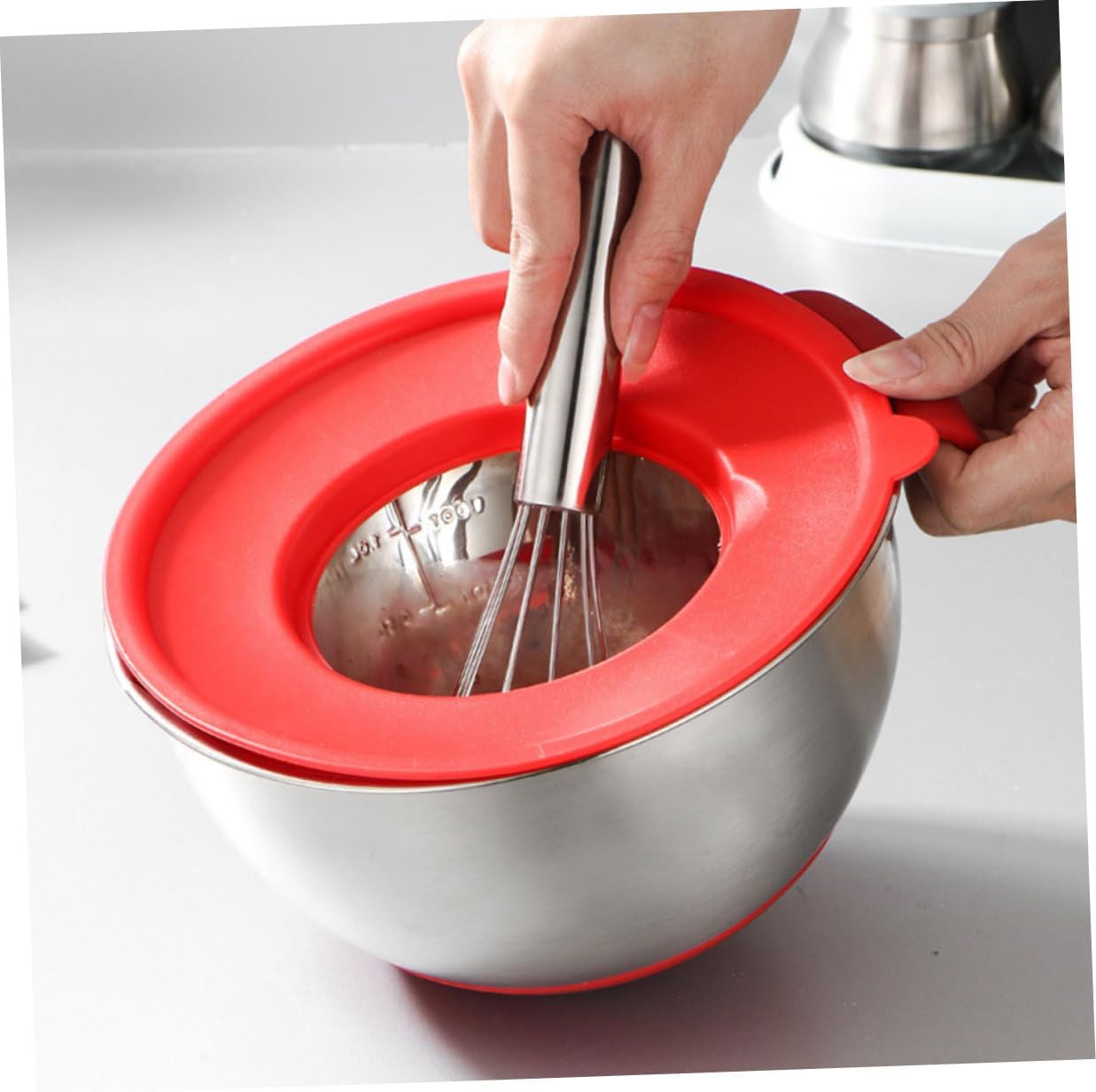 SUPVOX Multi-function Stainless Steel Mixing Bowls with Silicone Base and Red Handle, 18cm 20cm Food Mixing Bowls Set with Lids and Graters for Salad, Dough Kneading, and Kitchen Prep