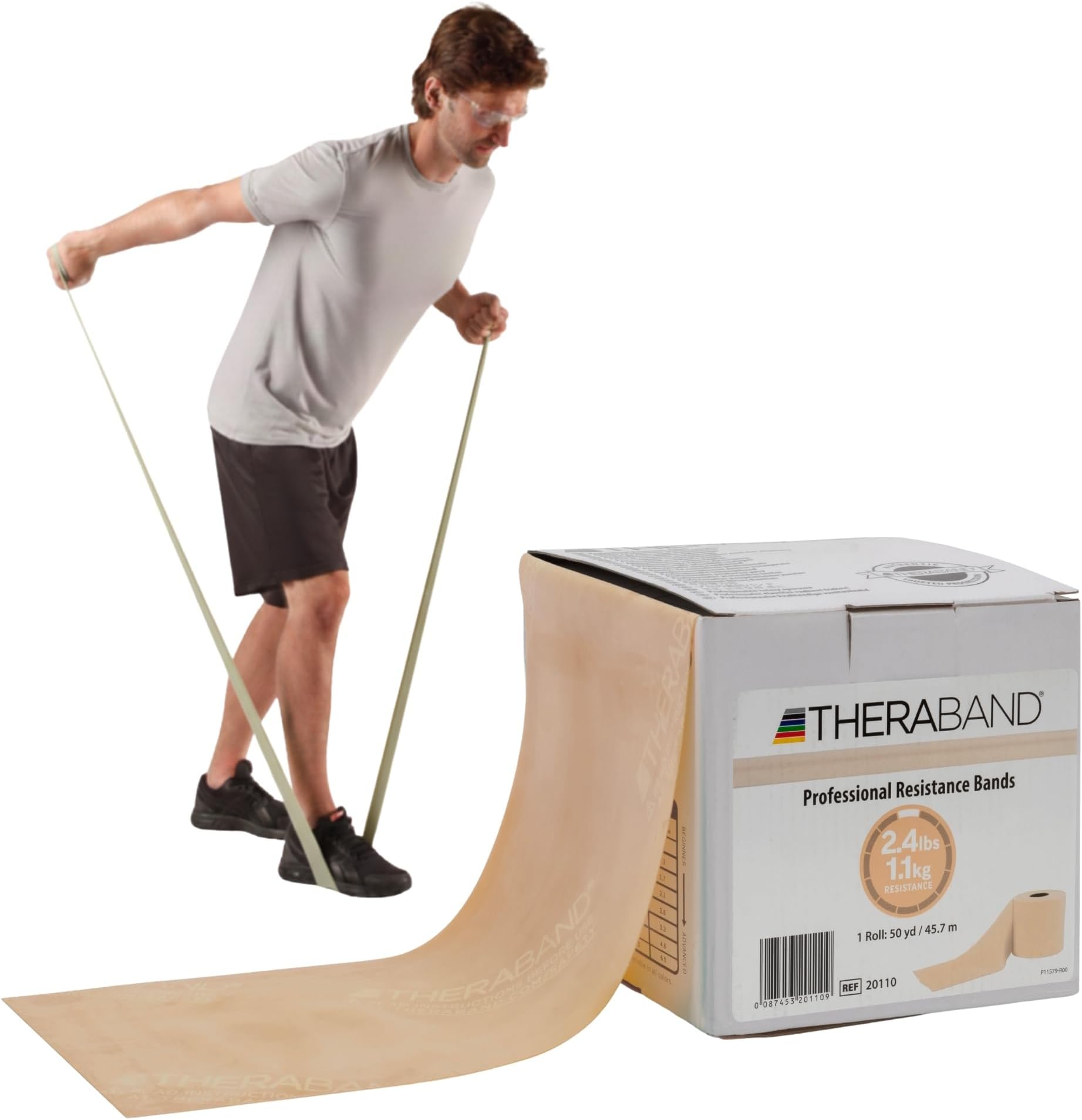 THERABAND Resistance Bands, 50 Yard Roll Professional Latex Elastic Band For Upper & Lower Body & Core Exercise, Physical Therapy, Pilates, At-Home Workouts, & Rehab, Tan, Extra Thin, Beginner Level 1
