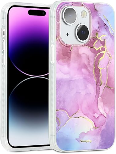 SCORPIFY Funda para iPhone 14 compatible con MagSafe con diseño de mármol violeta, bonita funda magnética morada para mujeres y niñas, no