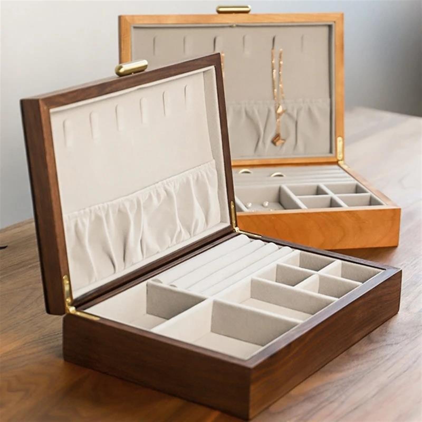 Caja De Madera para Anillos, Joyero, Expositor De Pendientes, Anillos, Pulseras Y Collares, Ideal para Mujeres.（A）