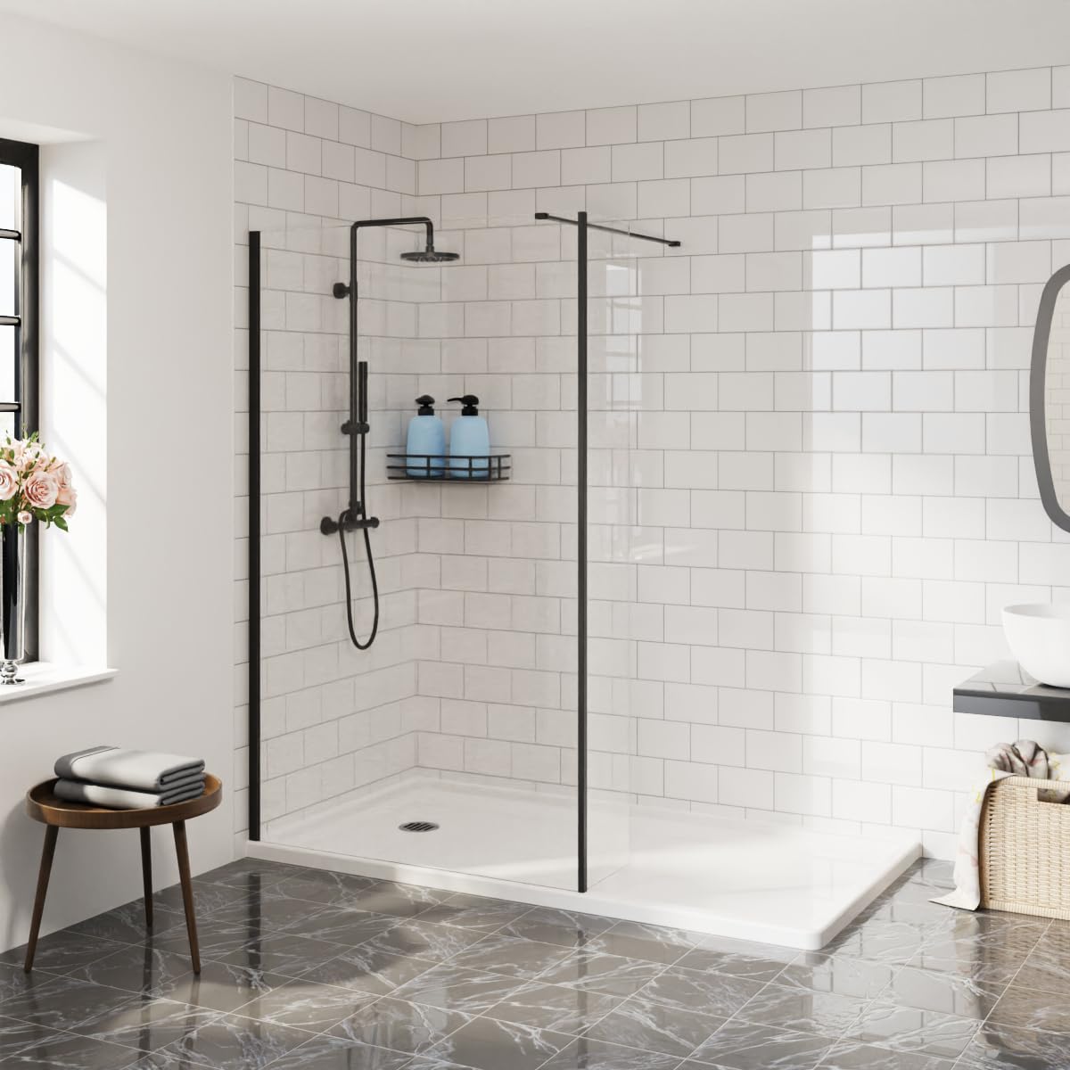 Aquariss Black 1000Mm Walk In Shower Enclosure With 300Mm Return Panel