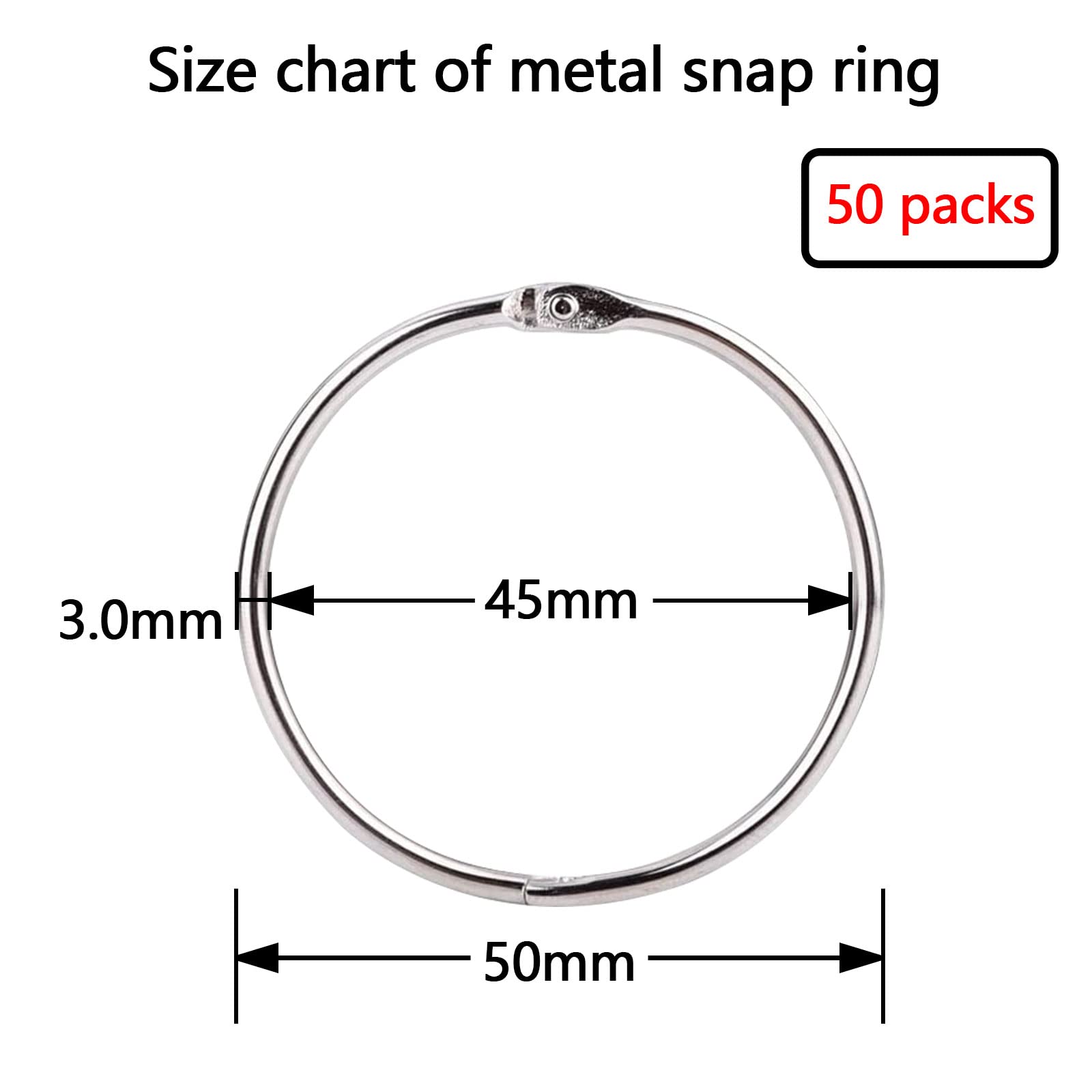 Binderringen, 50 stuks boekbinders, metalen boek, 50 mm, zilver, metalen ringen voor ordners, ronde ringen, metalen ringen