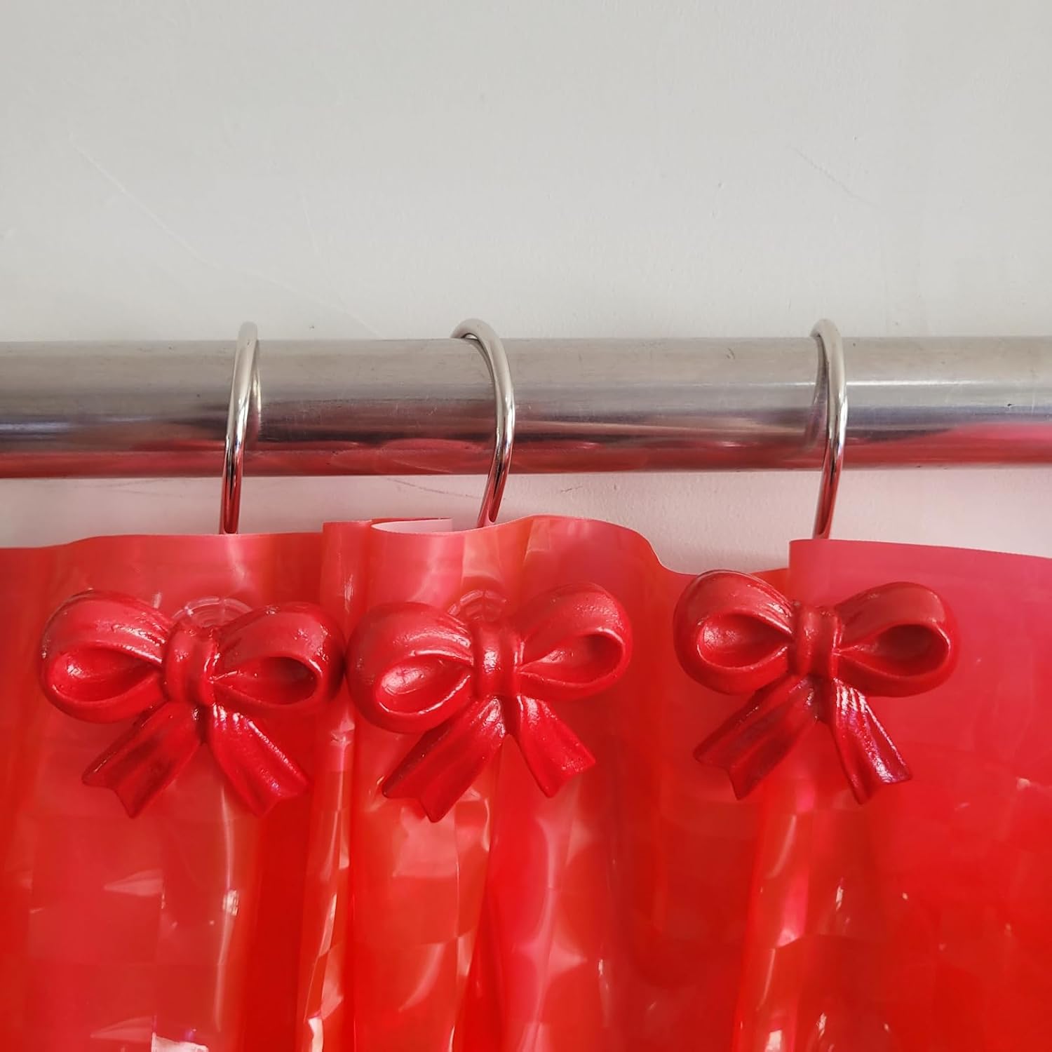 Twofishes Home Fashion Red Gifst Bows Shower Curtain Rins Pack of 12 Decorative Rust Proof Gifts Bows Curtain Hooks Set of 12