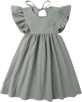 Toddler Baby Girl Dress Summer Cotton Linen Ruffle Halter Sleeveless Kids Casual Beach Party Dresses 1-6 Years