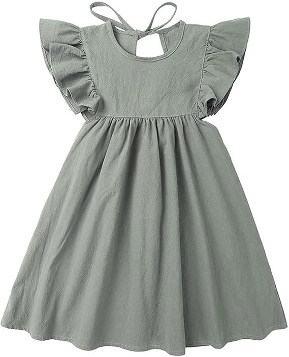 Toddler Baby Girl Dress Summer Cotton Linen Ruffle Halter Sleeveless Kids Casual Beach Party Dresses 1-6 Years