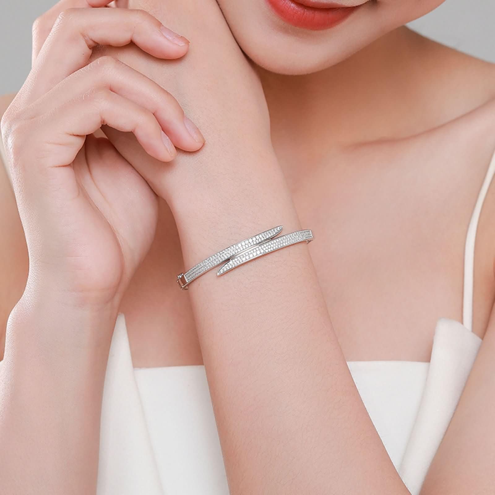 Pulsera de Oro Blanco Mujer 9 K / 14 K / 18 K, Redondo con Diamante Creado, Cadena Extensible 16 CM + 5 CM, Pulsera Ajustable Mujer Plata