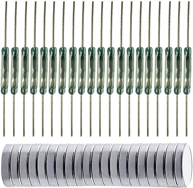 Gebildet 20pcs Glass Reed Switch Reed Contact Normally Open (N/O) Magnetic Induction Switch (2mm×14mm) with 20pcs Multi-Use Magnetic sheet